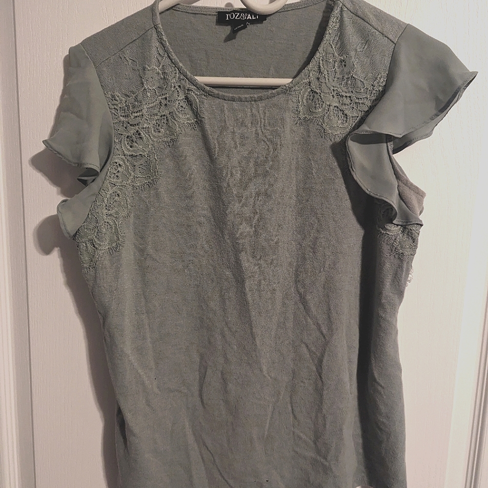 Roz & Ali Lace Sleeve Blouse Green M